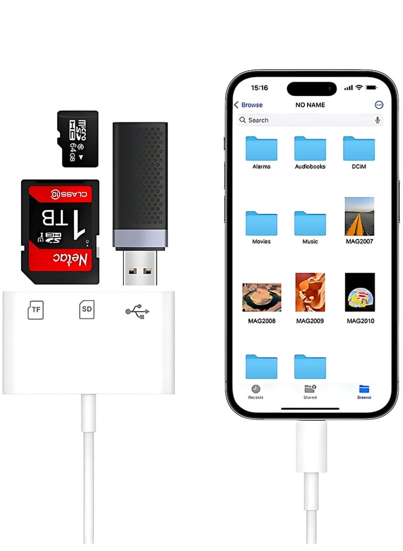 CLAVON قارئ بطاقة SD لجهاز iPhone، 3 في 1 محول Lightning إلى قارئ بطاقة SD وكاميرا رقمية Micro SD متوافق مع iPhone، توصيل وتشغيل - Image 3